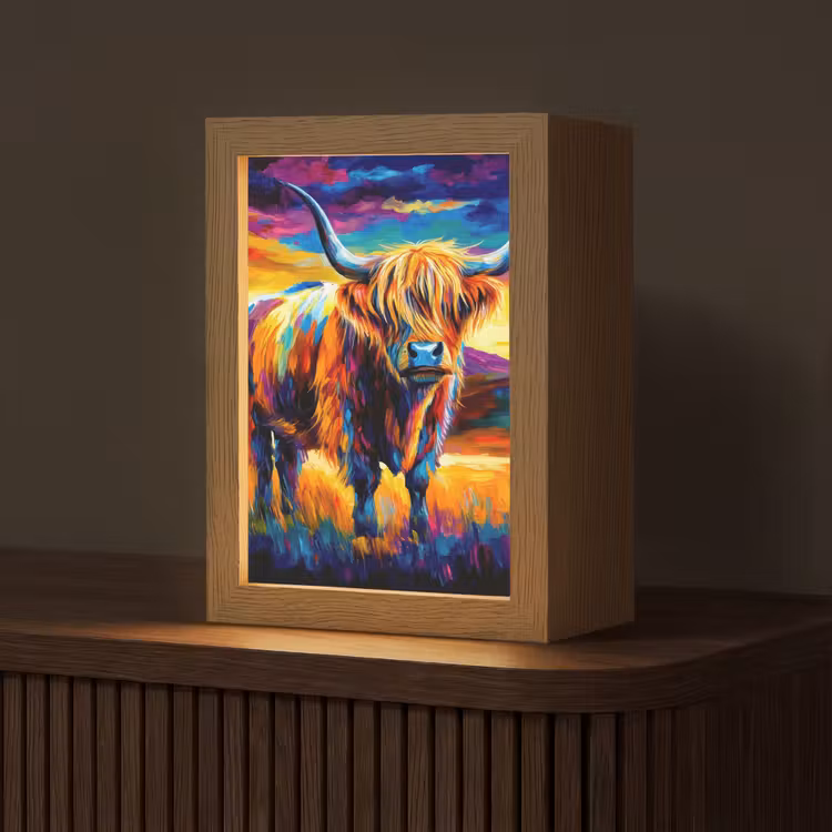 Schotse hooglander - Kunst - Koe - Dieren - Landschap Light Box met kabel (Tafellamp) klein -z3d_website