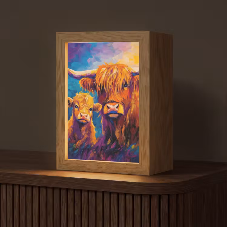 Schotse hooglander - Koeien - Dieren - Kunst Light Box met kabel (Tafellamp) klein -z3d_website