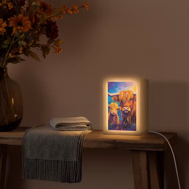 Schotse hooglander - Koeien - Dieren - Kunst Light Box met kabel (Tafellamp) klein -sfeer4