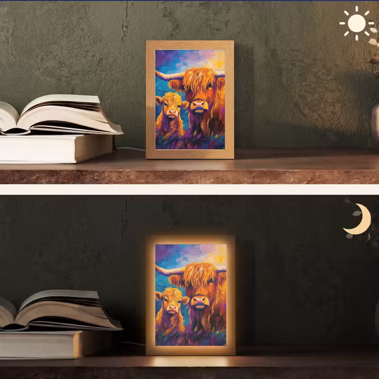 Schotse hooglander - Koeien - Dieren - Kunst Light Box met kabel (Tafellamp) klein -sfeer3