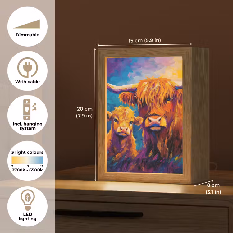 Schotse hooglander - Koeien - Dieren - Kunst Light Box met kabel (Tafellamp) klein -USP_EN