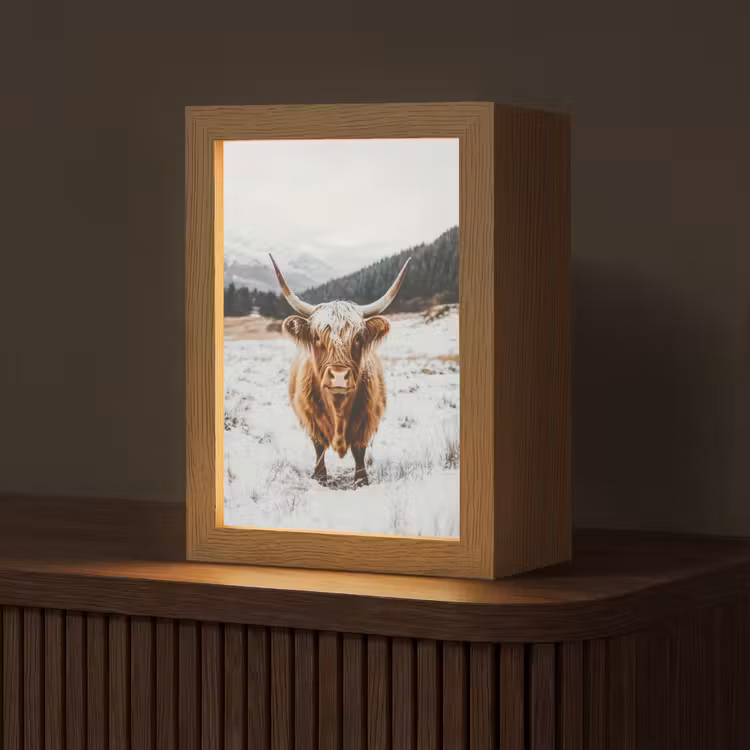 Schotse Hooglander - Landschap - Sneeuw - Bergen - Winter Light Box met kabel (Tafellamp) klein -z3d_website