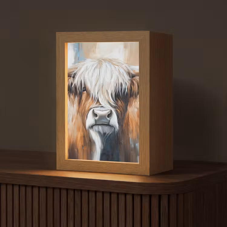 Schotse hooglander - Street art - Vintage - Koe - Dieren Light Box met kabel (Tafellamp) klein -z3d_website