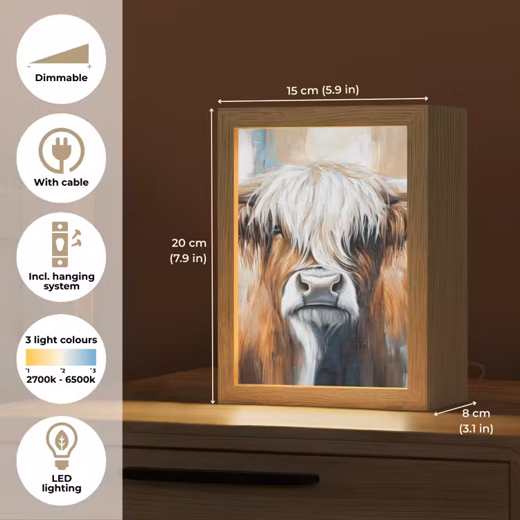 Schotse hooglander - Street art - Vintage - Koe - Dieren Light Box met kabel (Tafellamp) klein -USP_EN