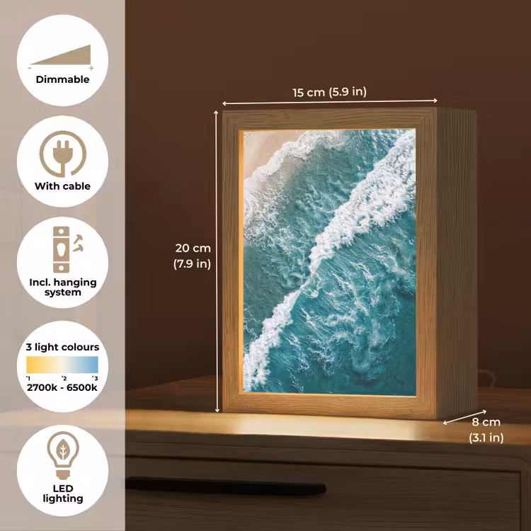 Zee - Strand - Golven - Natuur - Blauw Light Box met kabel (Tafellamp) klein -USP_EN
