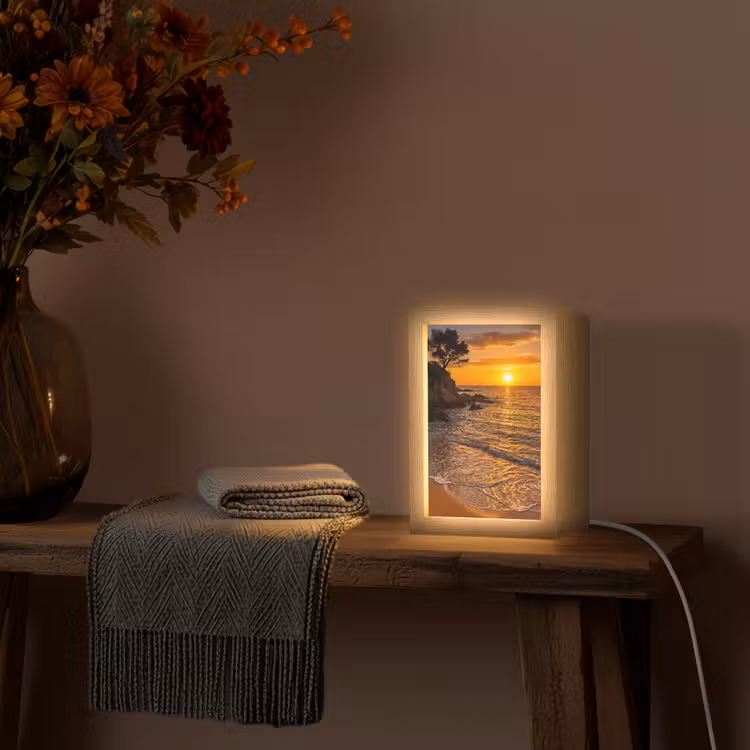 Zee - Kust - Zonsondergang - Natuur - Oranje Light Box met kabel (Tafellamp) klein -sfeer4