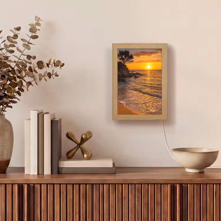 Zee - Kust - Zonsondergang - Natuur - Oranje Light Box met kabel (Tafellamp) klein -sfeer2