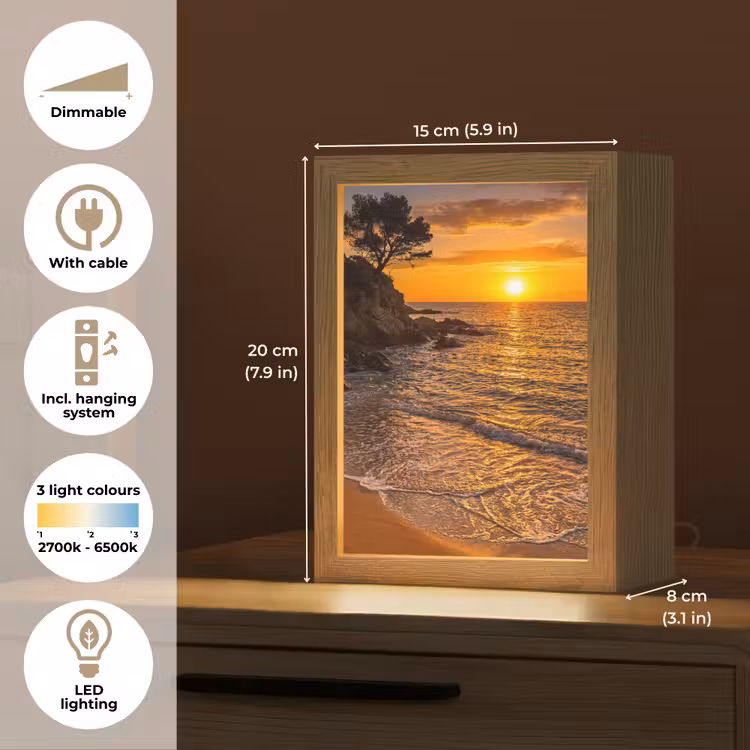 Zee - Kust - Zonsondergang - Natuur - Oranje Light Box met kabel (Tafellamp) klein -USP_EN