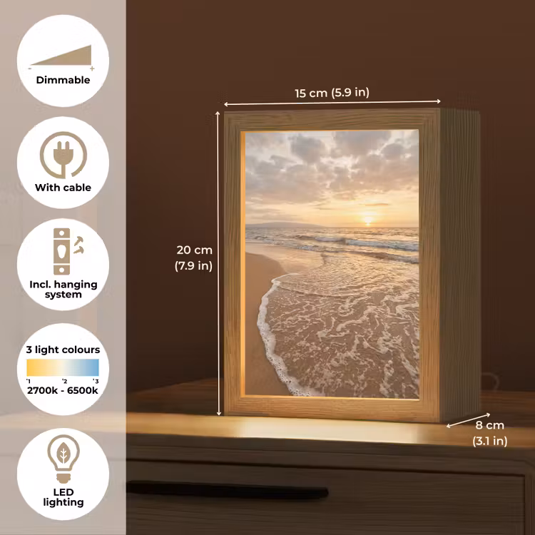Zee - Kustlijn - Wolken - Landschap - Oranje Light Box met kabel (Tafellamp) klein -USP_EN