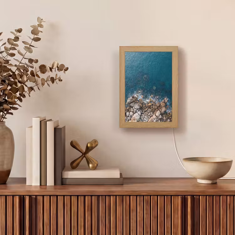Zee - Kustlijn - Natuur - Abstract - Blauw Light Box met kabel (Tafellamp) klein -sfeer2