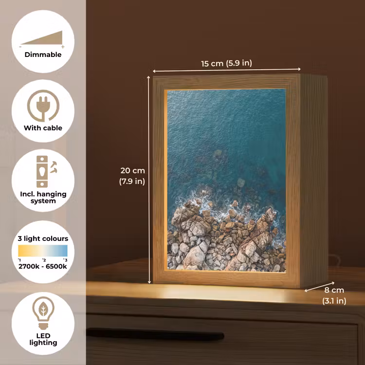 Zee - Kustlijn - Natuur - Abstract - Blauw Light Box met kabel (Tafellamp) klein -USP_EN