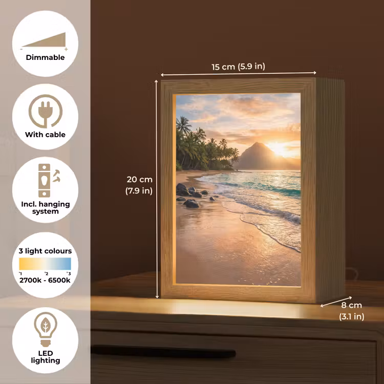 Zee - Berg - Landschap - Tropisch - Goud Light Box met kabel (Tafellamp) klein -USP_EN