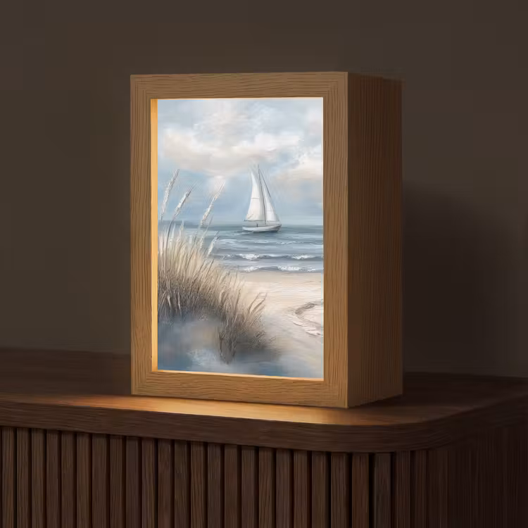 Zee - Zeilboot - Strand - Duinen - Vintage Light Box met kabel (Tafellamp) klein -z3d_website