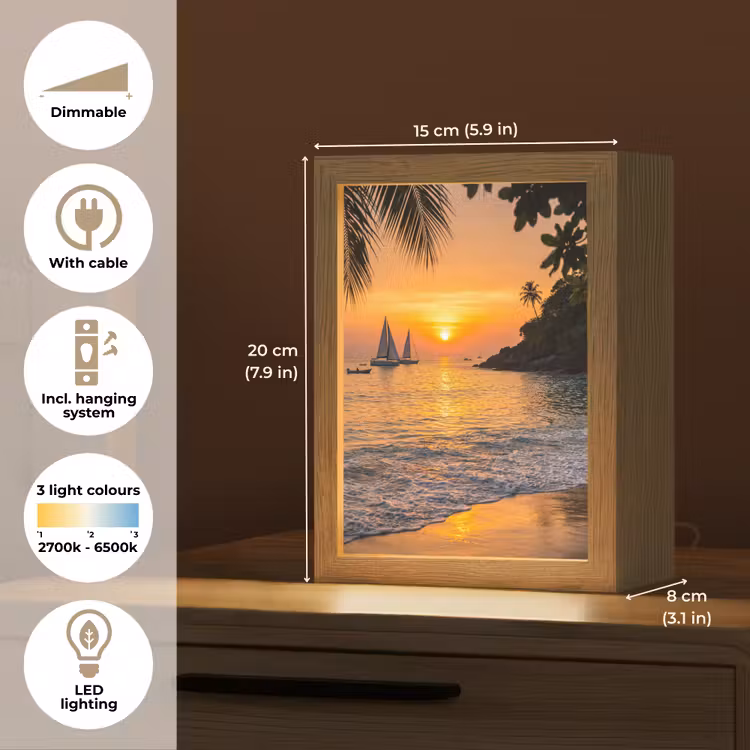 Zee - Zonsondergang - Boot - Natuur - Oranje Light Box met kabel (Tafellamp) klein -USP_EN