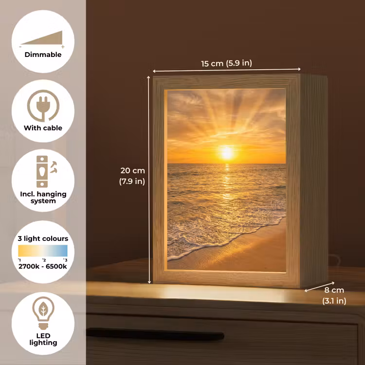 Zee - Zonsondergang - Golven - Kust - Oranje Light Box met kabel (Tafellamp) klein -USP_EN