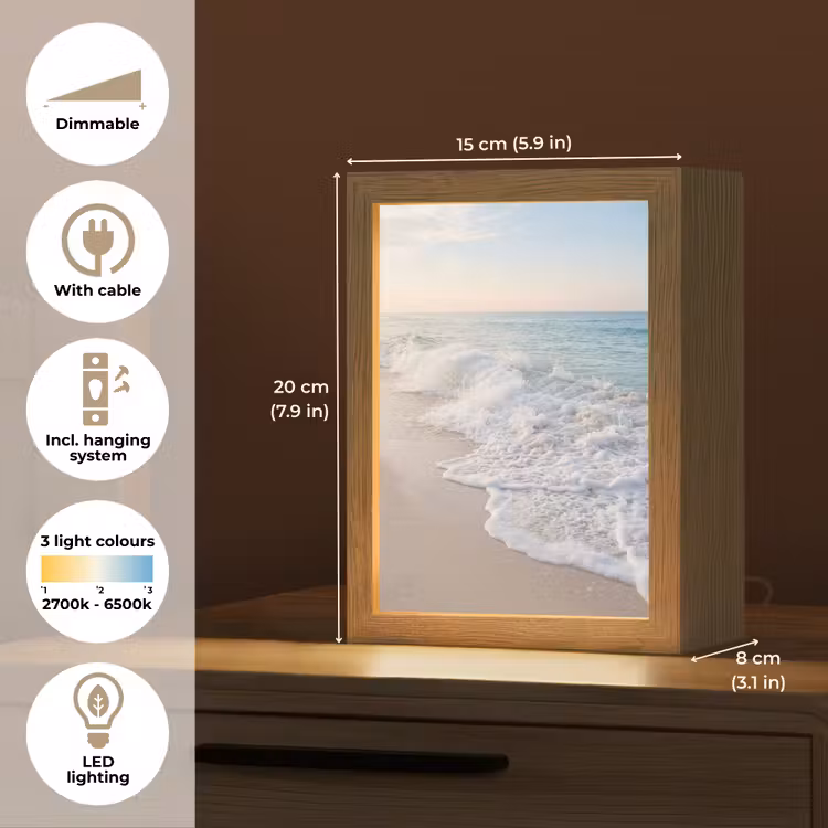 Zee - Golven - Strand - Natuur - Wit Light Box met kabel (Tafellamp) klein -USP_EN