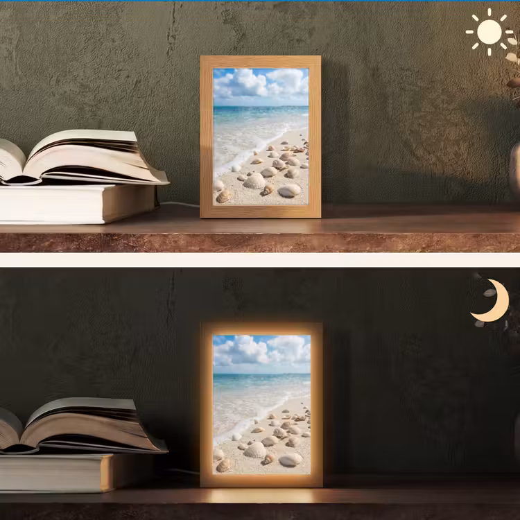 Schelpen - Strand - Natuur - Beige Light Box met kabel (Tafellamp) klein -sfeer3