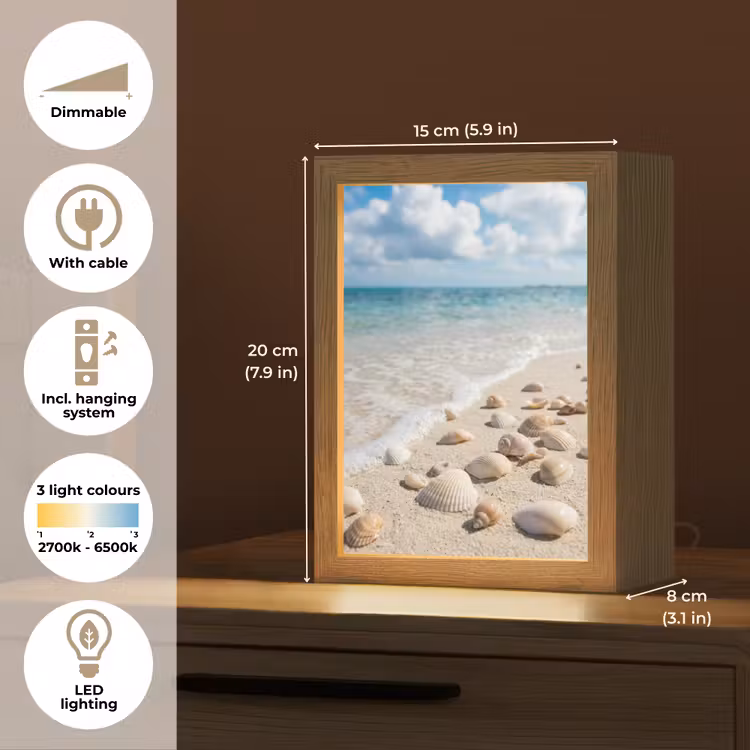 Schelpen - Strand - Natuur - Beige Light Box met kabel (Tafellamp) klein -USP_EN