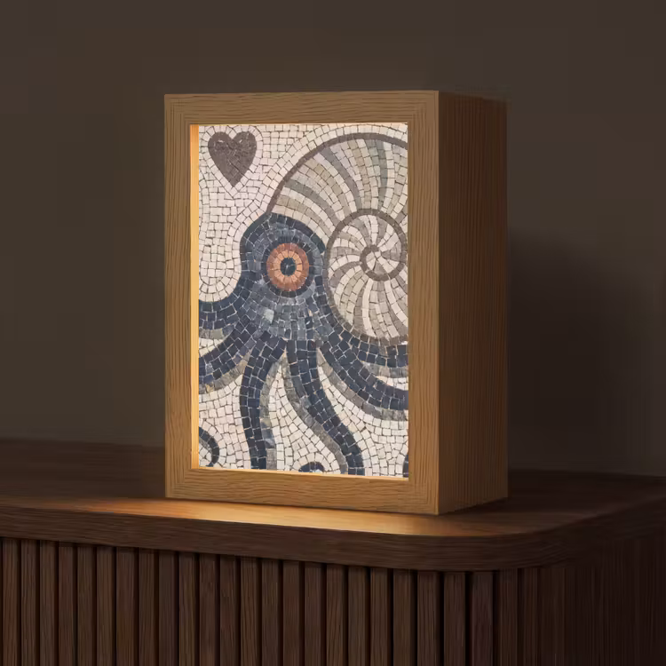Zeeleven - Mozaïek - Kunst - Vintage - Beige Light Box met kabel (Tafellamp) klein -z3d_website