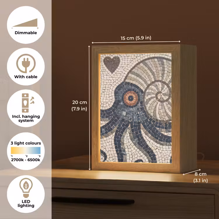 Zeeleven - Mozaïek - Kunst - Vintage - Beige Light Box met kabel (Tafellamp) klein -USP_EN