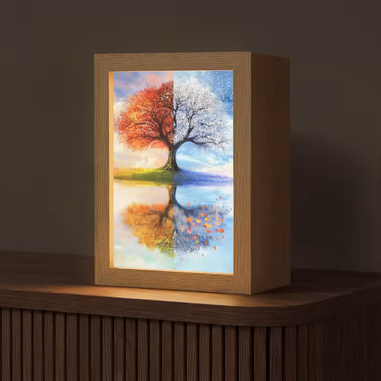 Seizoenen - Kunst - Boom - Winter - Herfst Light Box met kabel (Tafellamp) klein -z3d_website