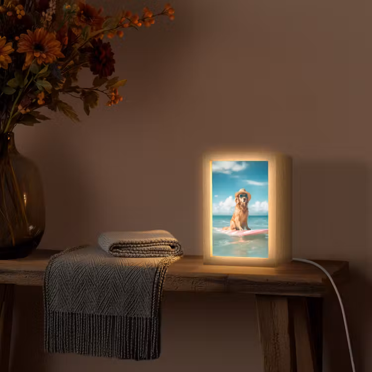 Zeewater - Hond - Golden retriever - Zonnebril Light Box met kabel (Tafellamp) klein -sfeer4