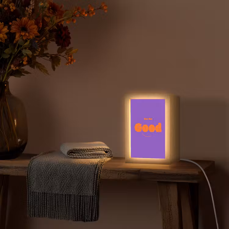 See the good - Oranje - Paars - Smiley Light Box met kabel (Tafellamp) klein -sfeer4