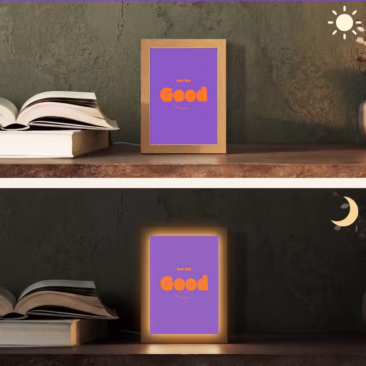 See the good - Oranje - Paars - Smiley Light Box met kabel (Tafellamp) klein -sfeer3