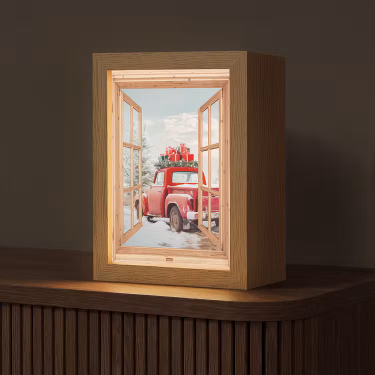 Doorkijk - Auto - Kerst - Cadeaus - Winter - Landschap Light Box met kabel (Tafellamp) klein -z3d_website