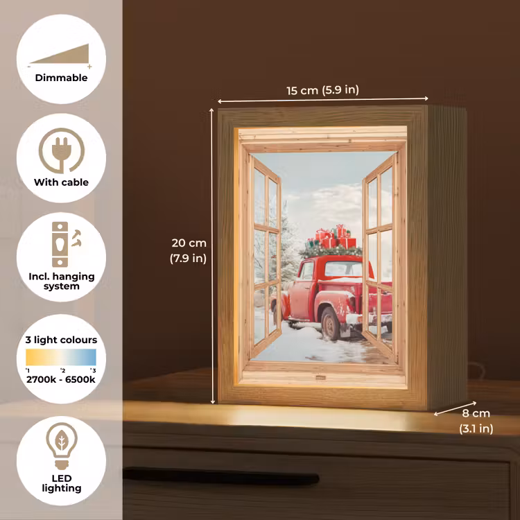 Doorkijk - Auto - Kerst - Cadeaus - Winter - Landschap Light Box met kabel (Tafellamp) klein -USP_EN