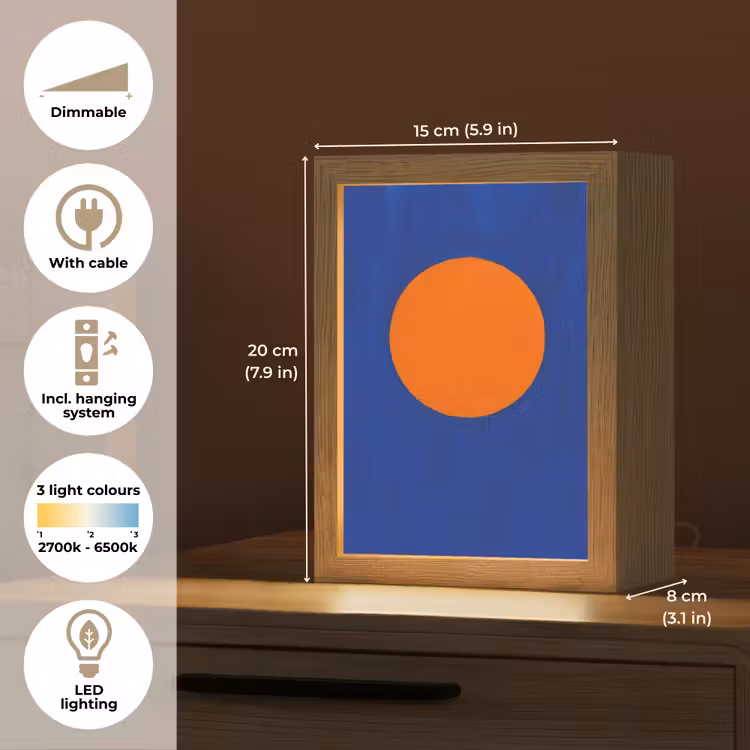 Vorm - Rond - Minimalistisch - Blauw Light Box met kabel (Tafellamp) klein -USP_EN