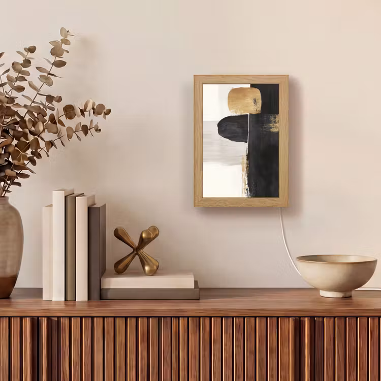Vormen - Penseelstreken - Abstract - Goud Light Box met kabel (Tafellamp) klein -sfeer2