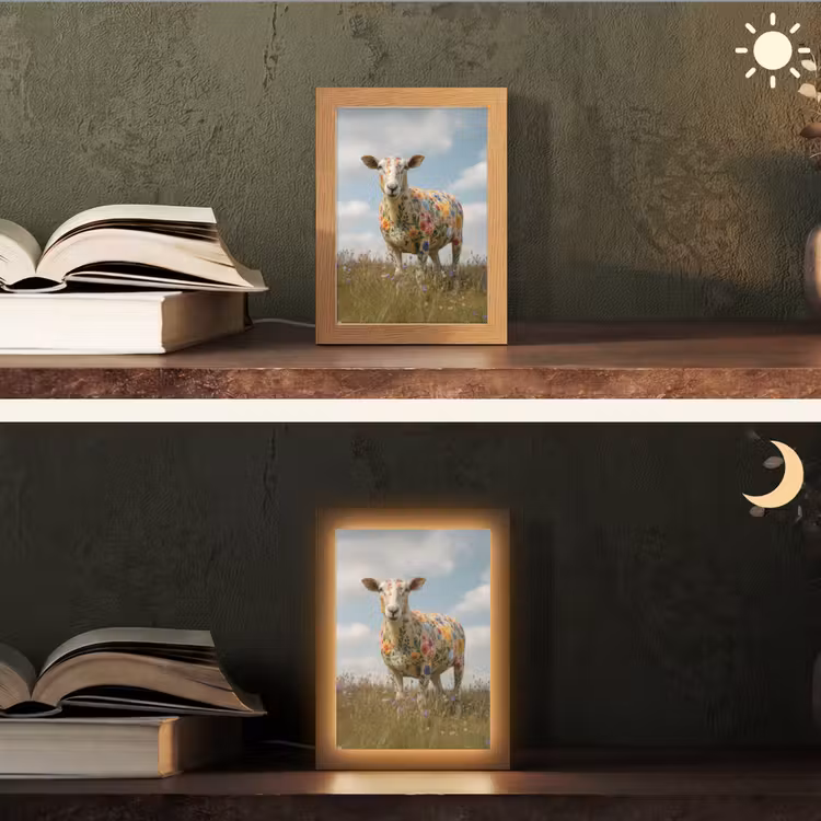 Schaap - Bloemen - Weide Light Box met kabel (Tafellamp) klein -sfeer3