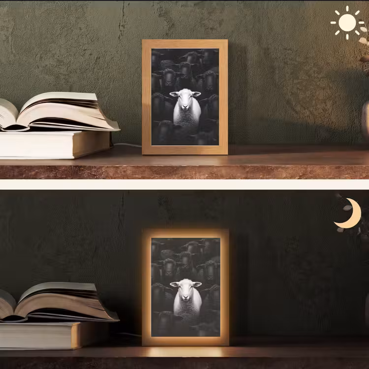 Schapen - Wit - Duisternis Light Box met kabel (Tafellamp) klein -sfeer3