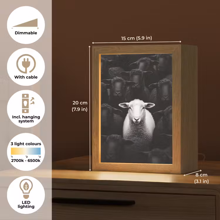 Schapen - Wit - Duisternis Light Box met kabel (Tafellamp) klein -USP_EN