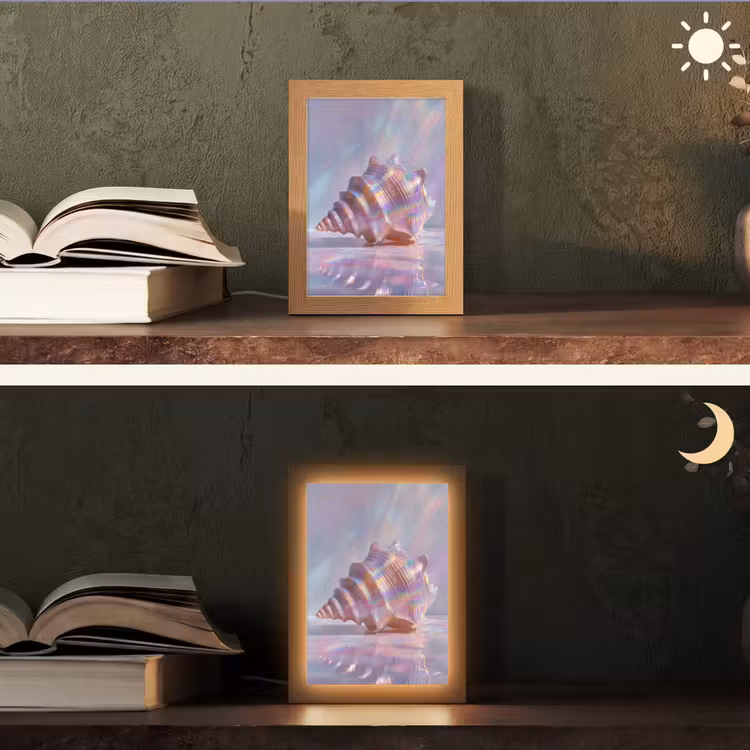 Schelp - Glanzend - Regenboogtinten Light Box met kabel (Tafellamp) klein -sfeer3