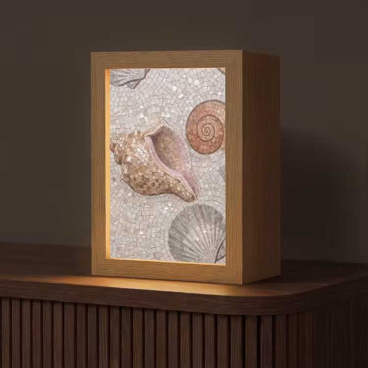 Schelp - Mozaïek - Zee - Beige - Modern Light Box met kabel (Tafellamp) klein -z3d_website