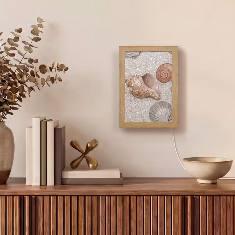 Schelp - Mozaïek - Zee - Beige - Modern Light Box met kabel (Tafellamp) klein -sfeer2