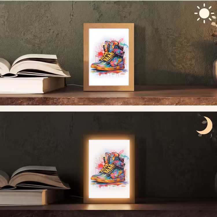 Schoenen - Graffiti - Wit - Kleuren Light Box met kabel (Tafellamp) klein -sfeer3