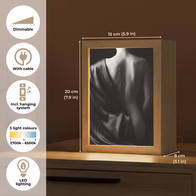 Schouder - Zijde - Rug - Zwart - Wit - Elegant Light Box met kabel (Tafellamp) klein -USP_EN