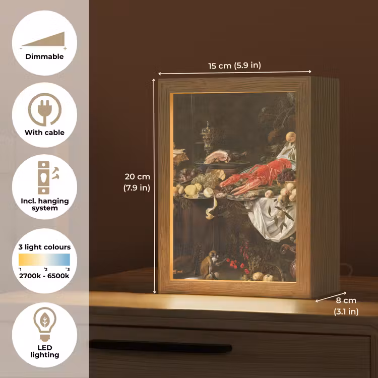 Pronkstilleven - Adriaen van Utrecht - Olieverf Light Box met kabel (Tafellamp) klein -USP_EN