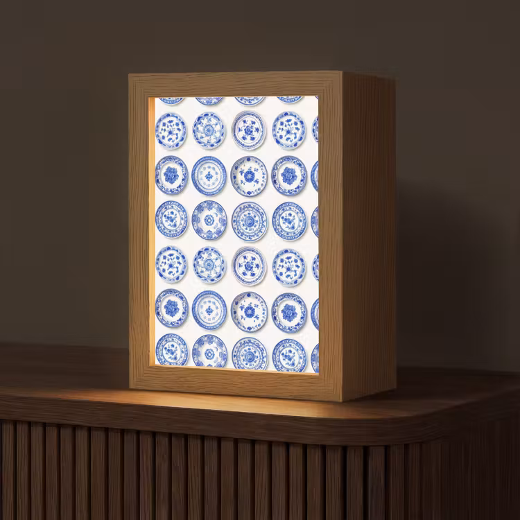 Borden - Bloemen - Patroon - Blauw Light Box met kabel (Tafellamp) klein 925 -z3d_website