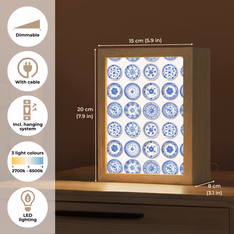 Borden - Bloemen - Patroon - Blauw Light Box met kabel (Tafellamp) klein 925 -USP_EN