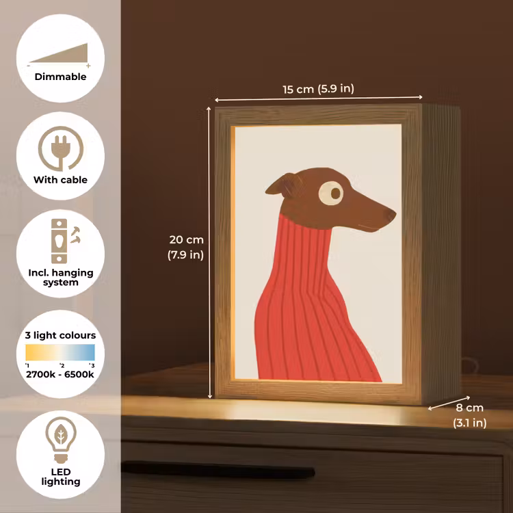 Silhouet - Hond - Trui - Rood Light Box met kabel (Tafellamp) klein -USP_EN