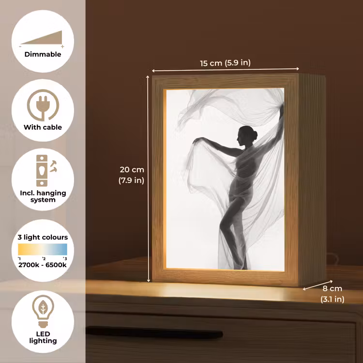 Silhouet - Sluier - Vormen - Zwart - Wit - Sensueel Light Box met kabel (Tafellamp) klein -USP_EN