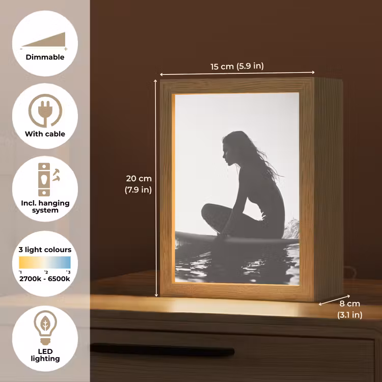 Silhouet - Vrouw - Surfplank - Water Light Box met kabel (Tafellamp) klein -USP_EN