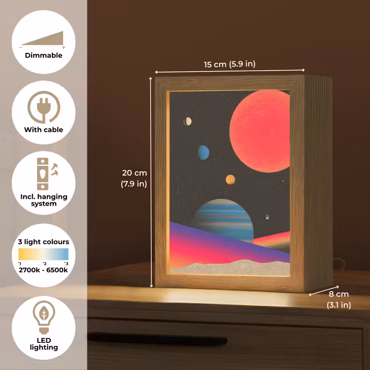 Hemel - Planeten - Felgekleurd Light Box met kabel (Tafellamp) klein -USP_EN