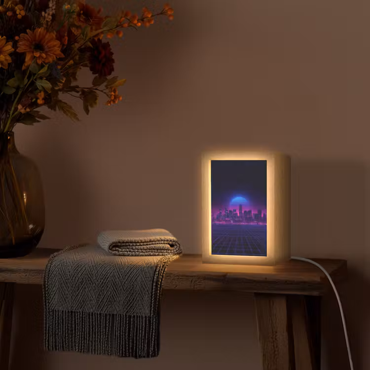 Skyline - Zon - Neon - Rasterpatroon Light Box met kabel (Tafellamp) klein -sfeer4