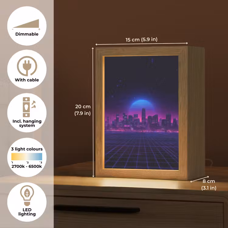 Skyline - Zon - Neon - Rasterpatroon Light Box met kabel (Tafellamp) klein -USP_EN