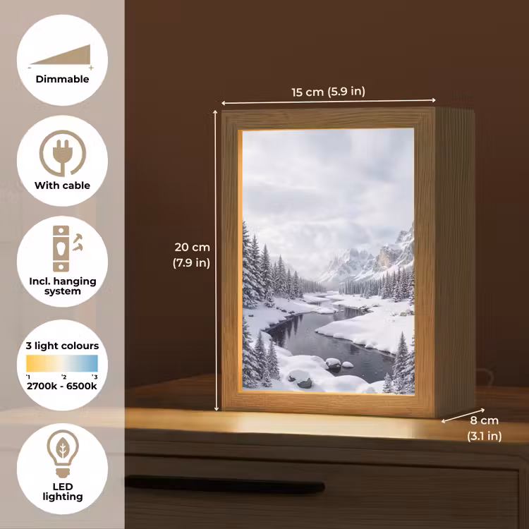 Sneeuwlandschap - Bergen - Rivier - Winter Light Box met kabel (Tafellamp) klein -USP_EN